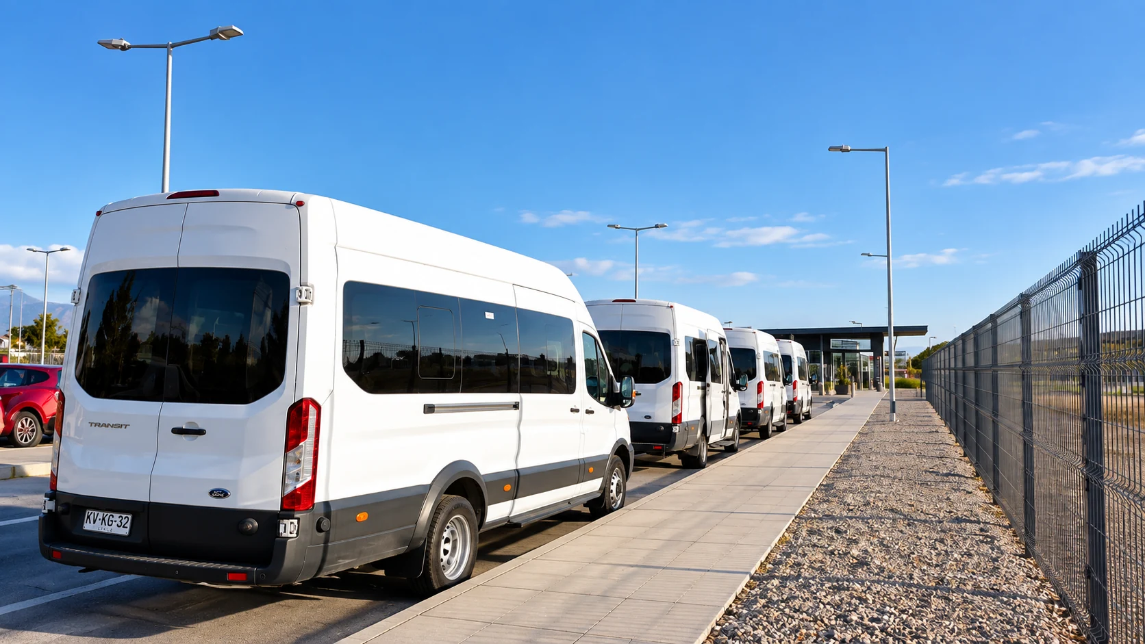 Minibuses blancos de Transor en un recorrido coordinado